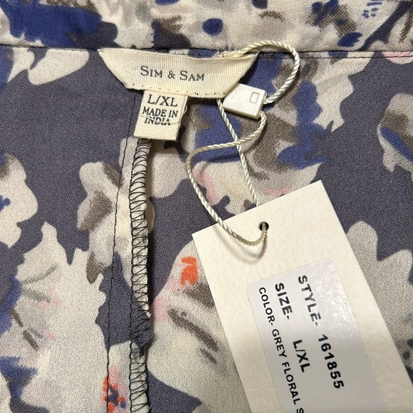 NWT Sim & Sam Topper Wide Arm Flowy L / XL 10 12 14 Gray Cream Blue Floral - Picture 4 of 5